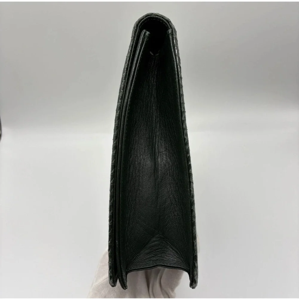 Vintage YSL Yves Saint Laurent Snakeskin Stripe Clutch Bag Green Burgundy 1970s